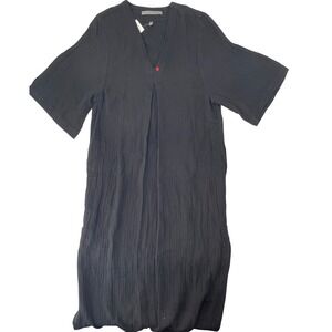Ocean+Main Dress S/M Black Good Gauze Short Sleeve V-Neck Midi Made in USA